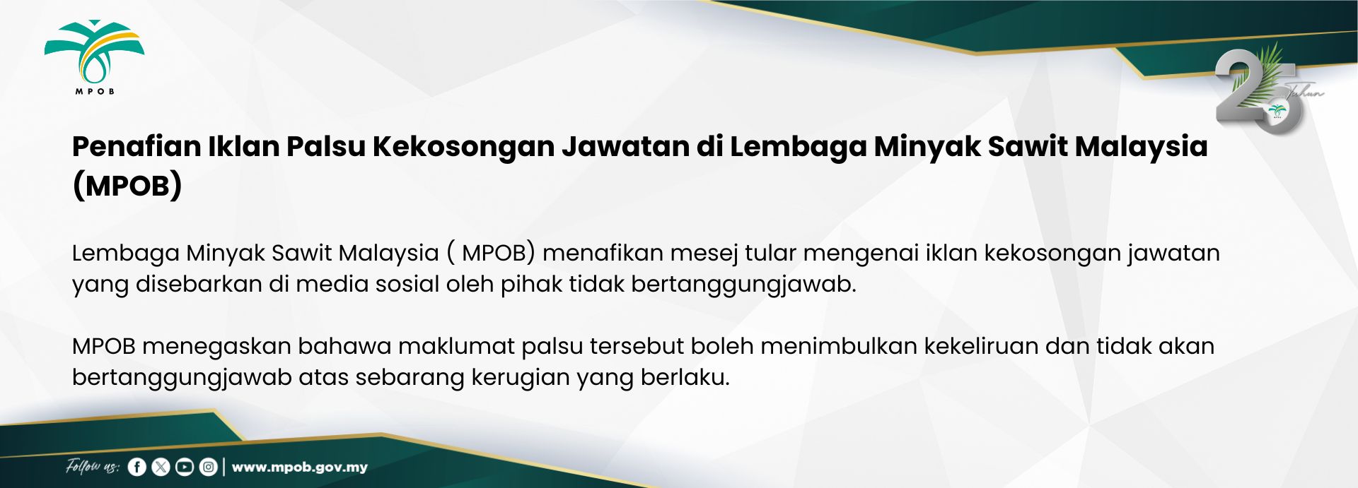 Penafian Iklan Jawatan Kosong di MPOB